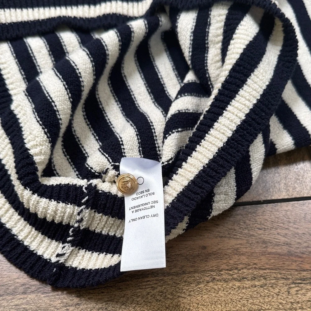 Frame Navy and White V-Neck Sweater with Gold Buttons - Picture 8 of 8